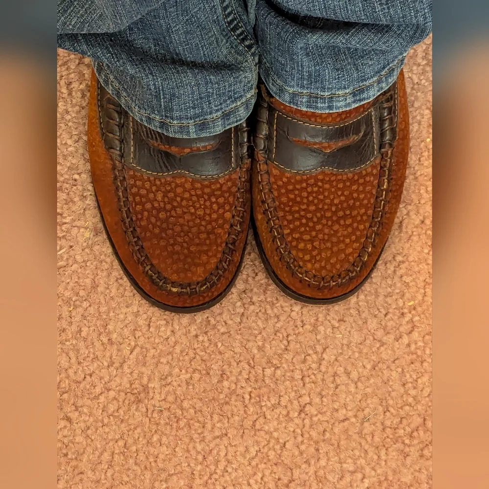 Darc Cuir Leather Penny Loafers Size 39, 8.5 Argentina Two Tone Preppy Academia